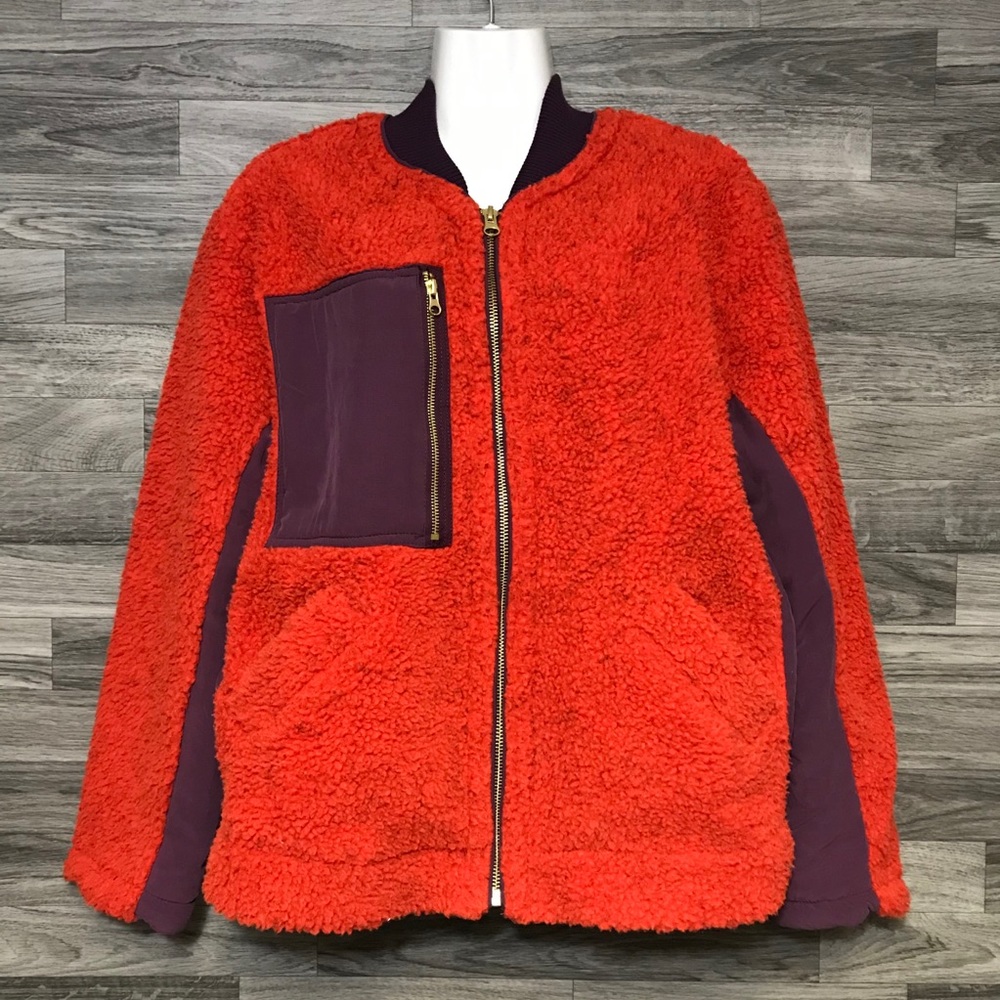 Free People Orange Purple Sherpa Jacket